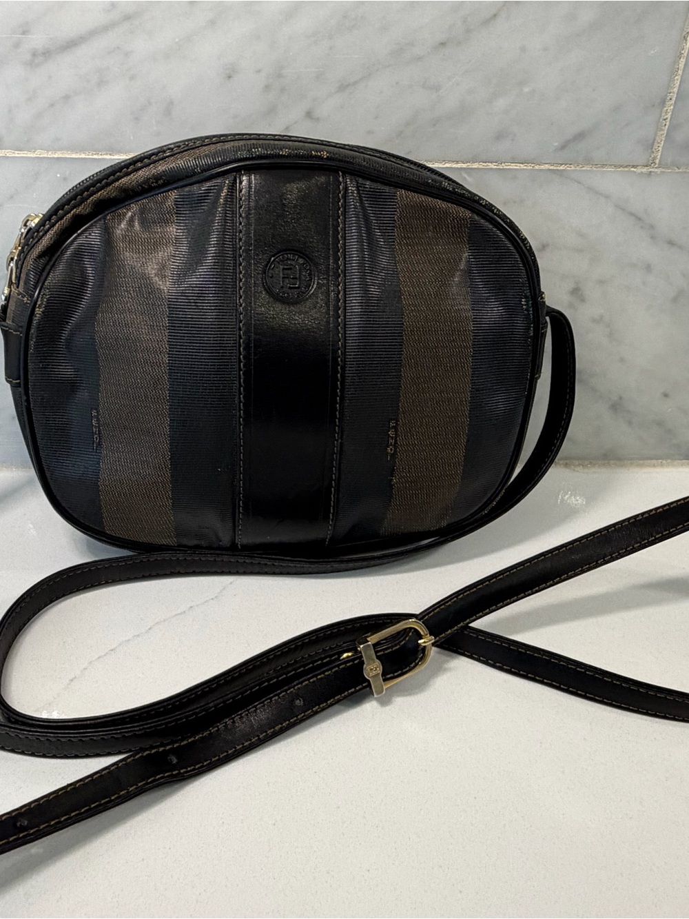 Vintage Fendi Pequin Stripe Crossbody Bag Made in Italy